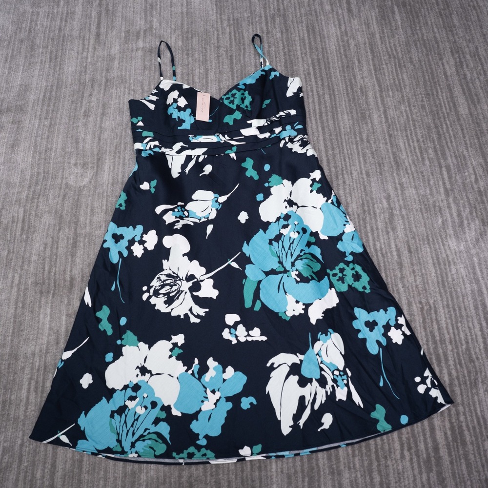 Ann Taylor Dress Womens 10P Blue NWT Floral Cotton A-Line Midi Sun Dress